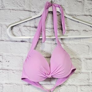 Tahiti Lavender Blush Push-Up Bikini Top Medium Halter Twist Front Underwire